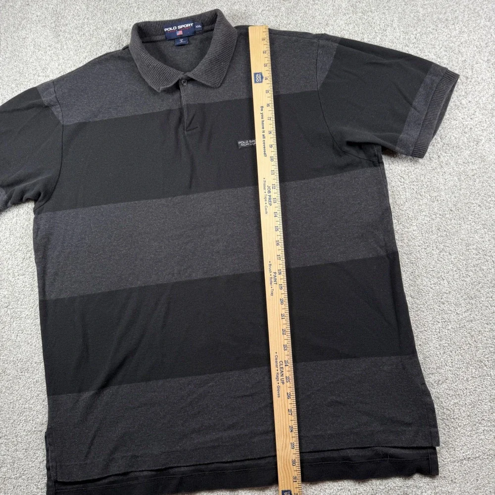Polo Sport Polo Shirt Mens XXL Black Gray Striped Short‎ Sleeve Vintage Patch